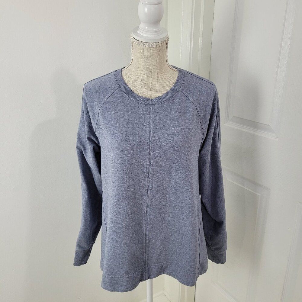 Athleta Sweatshirt Womens M Blue Farallon Terry Pullover Sweats Crewneck Beachy